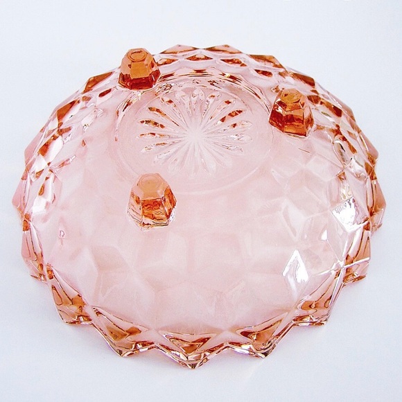 Whitehall Indiana Glass Footed Sawtooth Cubed Candy Dish, pink peach - Picture 2 of 8